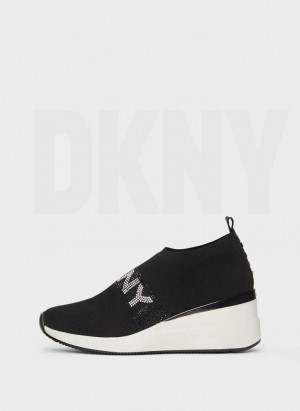Black DKNY Parks Rhinestone Women's Wedges | Malaysia_D1155