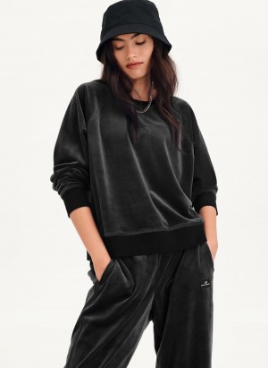 Black DKNY Platinum Velour Pullover Women's Sweatshirts | Malaysia_D0766