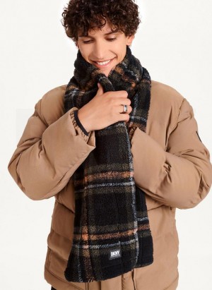 Black DKNY Plush Multi Plaid Men's Scarf | Malaysia_D1526