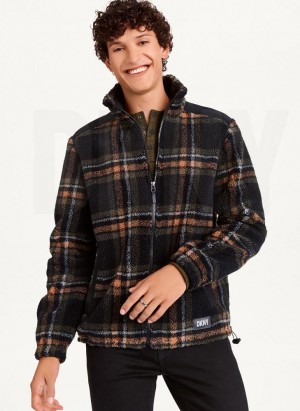 Black DKNY Plush Plaid Shirt Men's Jackets | Malaysia_D0217