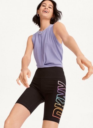 Black DKNY Pride Logo Bike Women's Shorts | Malaysia_D0211