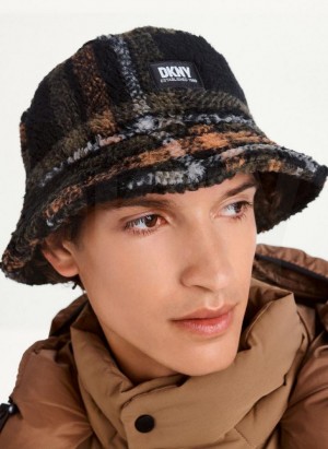 Black DKNY Printed Sherpa Bucket Men's Hats | Malaysia_D1950
