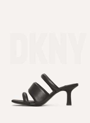 Black DKNY Puffy Multi Strap Mule Women's Heels | Malaysia_D0687