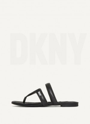 Black DKNY Puffy Strap Thong Women's Flip Flops | Malaysia_D1664