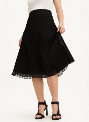 Black DKNY Pull On Pleated Midi Women's Skirts | Malaysia_D1072
