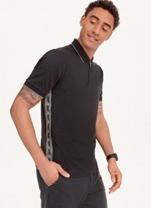 Black DKNY Quarter Zip Sport Men's Polo Shirts | Malaysia_D1234