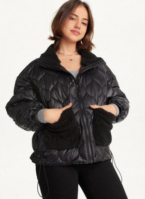 Black DKNY Quilted With Sherpa Pockets Women's Coats | Malaysia_D1859