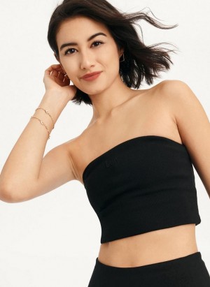 Black DKNY Rib Crop Tube Women's Tank Top | Malaysia_D1359