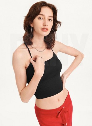 Black DKNY Rib Knit Seamless Crop Women's Tank Top | Malaysia_D1771
