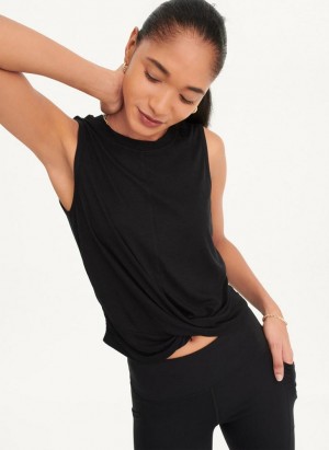Black DKNY Rib Twist Front Women's Tank Top | Malaysia_D0693