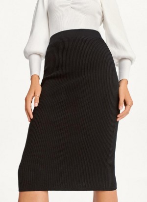 Black DKNY Ribbed Pencil Women's Skirts | Malaysia_D1128