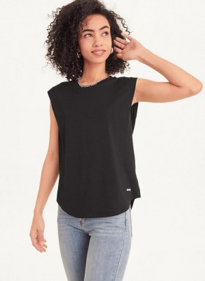 Black DKNY Round Hem Women's T Shirts | Malaysia_D1260