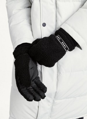 Black DKNY Sherpa Gloves Men's Gloves | Malaysia_D0398