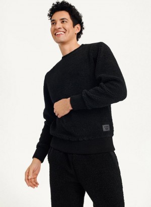 Black DKNY Sherpa Long Sleeve Crew Men's Sweatshirts | Malaysia_D1682