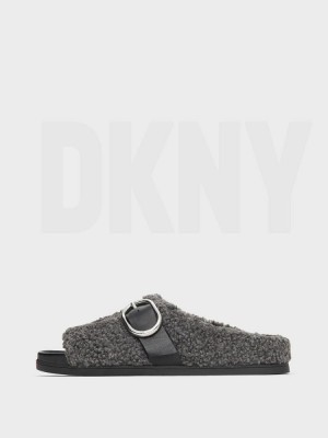 Black DKNY Sherpa Slipper Women's Slides | Malaysia_D1619