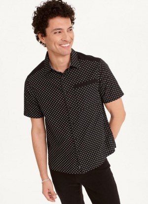 Black DKNY Short Sleeve Micro Skull Print Men's Shirts | Malaysia_D1801