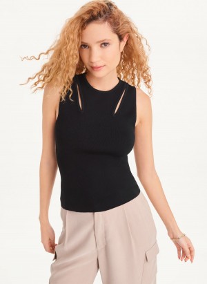 Black DKNY Shoulder Cut Out Tank Women's Sweaters | Malaysia_D0167
