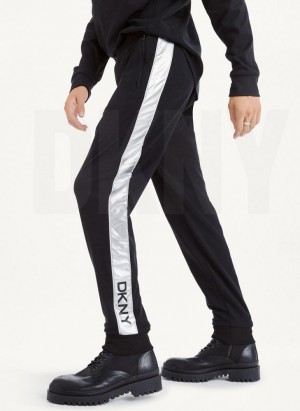 Black DKNY Silver Panel Dstring Men's Pants | Malaysia_D0715