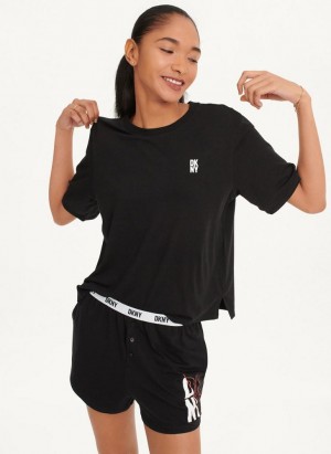 Black DKNY Sleep Top Women's Pajamas | Malaysia_D1078