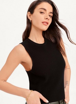 Black DKNY Sleeveless Crewneck Crop Sweater Women's Tank Top | Malaysia_D0734