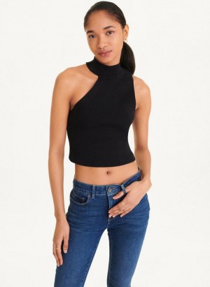 Black DKNY Sleeveless Mock Neck Women's Sweaters | Malaysia_D1659
