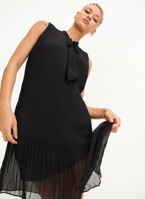 Black DKNY Sleeveless Pleated Women's Dress | Malaysia_D0383