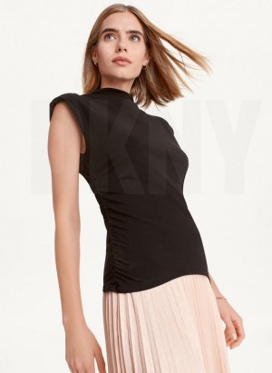 Black DKNY Sleeveless Side Ruch Women's Tank Top | Malaysia_D0223