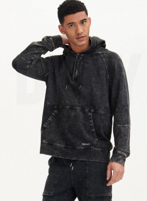 Black DKNY Slub Beach French Terry Men's Hoodies | Malaysia_D1547