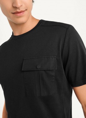 Black DKNY Solid Pique Crewneck Men's T Shirts | Malaysia_D0744