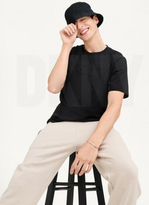 Black DKNY Stamped Logo Men's T Shirts | Malaysia_D0748