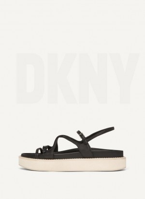 Black DKNY Strappy Flat Form Women's Sandals | Malaysia_D1277