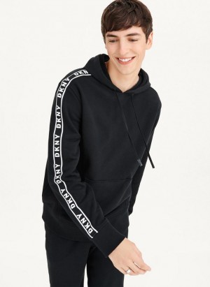 Black DKNY Taped Logo Men's Hoodies | Malaysia_D0931