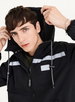 Black DKNY Tech Cotton Touch Nylon Men's Jackets | Malaysia_D0820