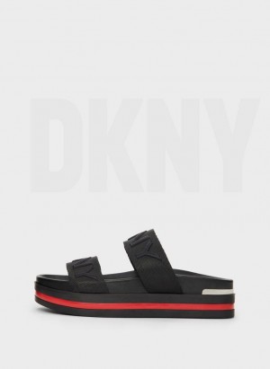 Black DKNY Tee Double-Strap Women's Sandals | Malaysia_D0697