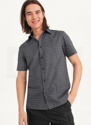Black DKNY Textured Diamond Men's Shirts | Malaysia_D0530