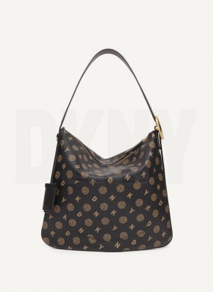 Black DKNY The Medium Logo Optimist Women's Tote Bags | Malaysia_D0790