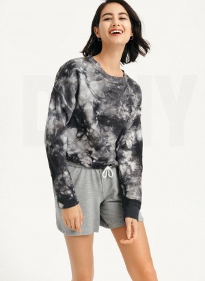 Black DKNY Tie Dye Crew Neck Pullover With Tie Women's Sweatshirts | Malaysia_D0681