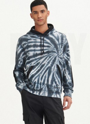 Black DKNY Tie Dye Mixed Media Men's Hoodies | Malaysia_D0342