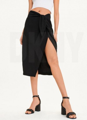 Black DKNY Tie Front Midi Women's Skirts | Malaysia_D0866