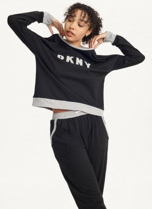 Black DKNY Top And Jogger Sleep Set Women's Pajamas | Malaysia_D0358