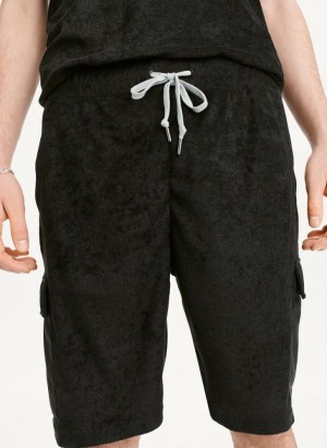 Black DKNY Toweling Cargo Men's Shorts | Malaysia_D0393