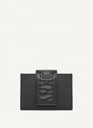Black DKNY Uptown Leather Card Case Women's Wallets | Malaysia_D1911
