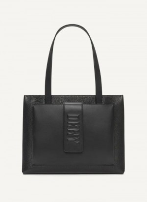 Black DKNY Uptown Leather Large Women's Tote Bags | Malaysia_D1224