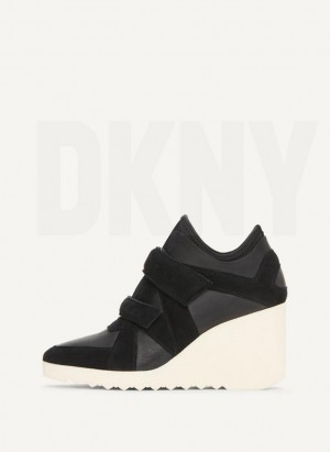 Black DKNY Velcro Wedge Women's Sneakers | Malaysia_D0279