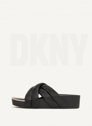 Black DKNY Vienna Puffy Strap Women's Slides | Malaysia_D0161
