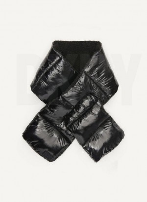 Black DKNY Wet Nylon Puffer Pull Through Women's Scarf | Malaysia_D0753