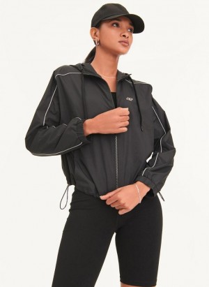 Black DKNY Windbreaker With Reflective Taping Women's Jackets | Malaysia_D0363