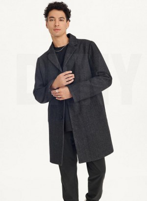 Black DKNY Wool Blend Notch Collar Without Bib Men's Coats | Malaysia_D1850