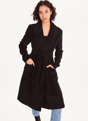 Black DKNY Wool Wrap Women's Coats | Malaysia_D1424