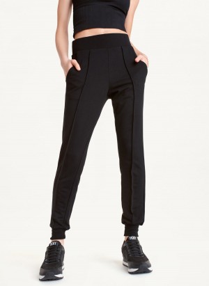 Black DKNY Yoga Terry Pintuck Women's Joggers | Malaysia_D1541